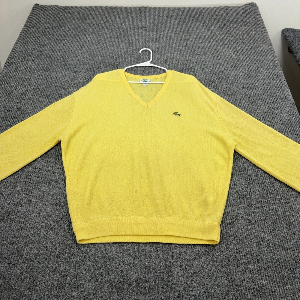 Vintage Izod Lacoste Sweater Mens XL Yellow Acrylic V Neck Preppy Casual‎